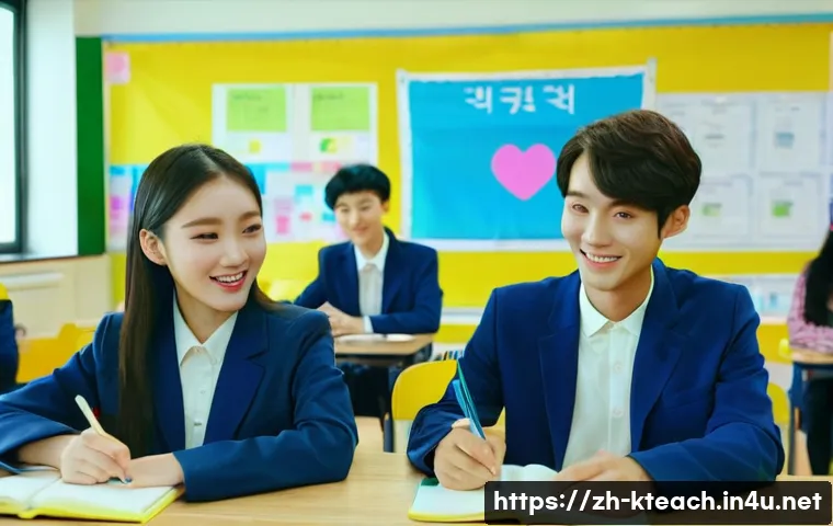 한국어교원과 다문화 사회의 역할 - **Prompt:** A vibrant, brightly lit modern classroom during a Korean language lesson. A dynamic fema...